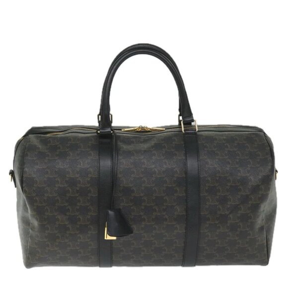 CELINE Triomphe Canvas Boston Bag PVC Leather 2way Black Auth hk880V - Picture 2 of 16